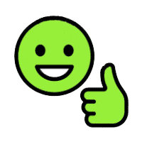 Green face with a happy reaction and a thumb pointing upward
